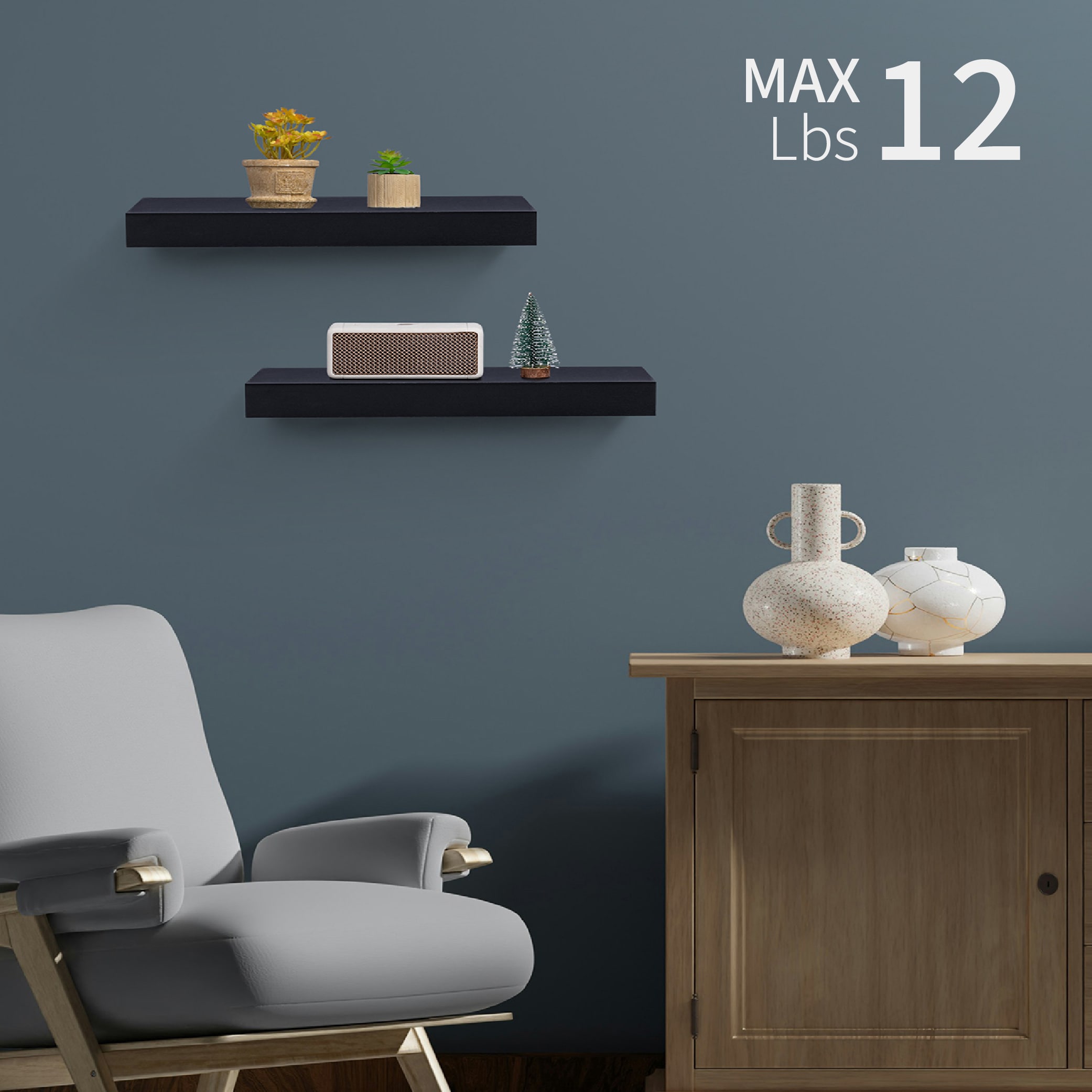 Floating Shelves 14.96" Wall Mounted Wood Shelves For Bathroom, Bedroom, Living Room, Kitchen, Hanging Shelf For Books/Storage/Decor With Invisible Brackets, Black_voghion.com